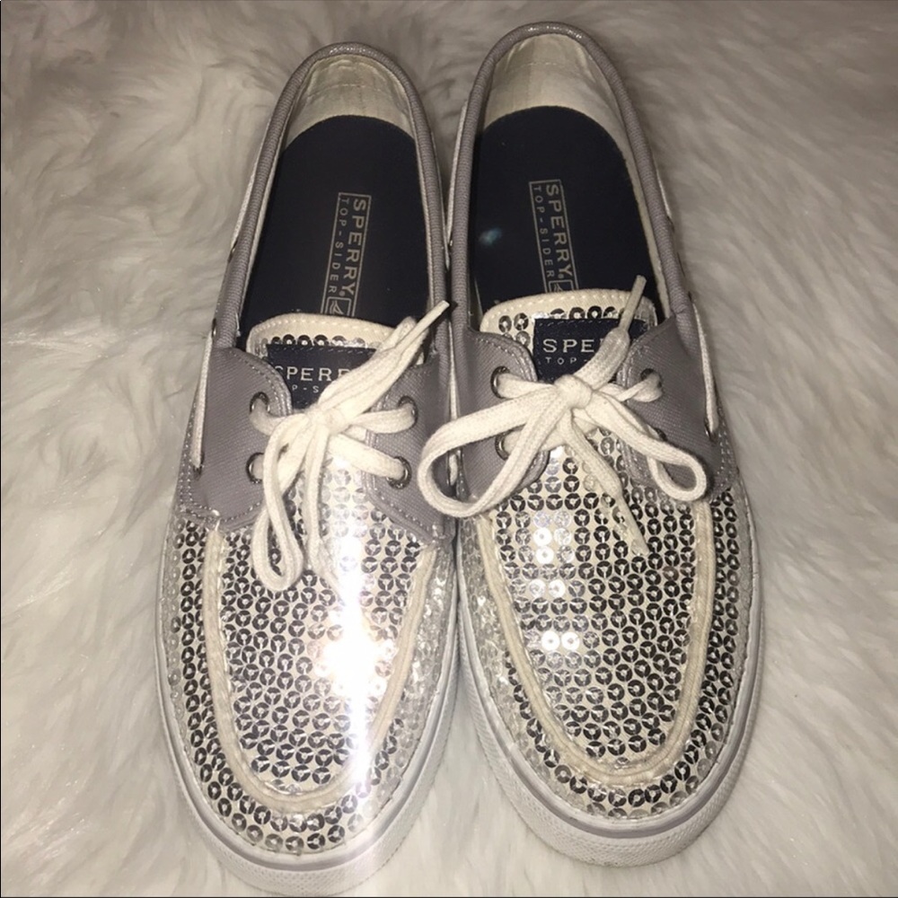 Women's Sz. 8 Bahama Silver Sequin Sperry Shoes